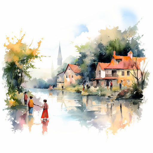 Weekend illustration in the style of Impressionistic Art, on white background