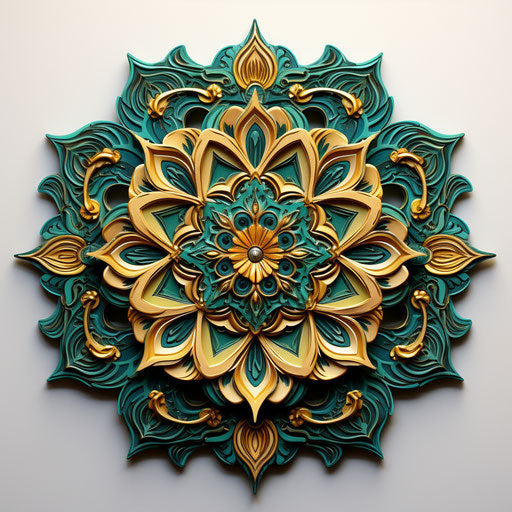 Green and yellow floral mandala ornament for wall design