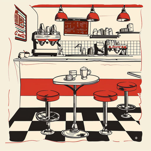 1950s diner coffee scene in flat style
