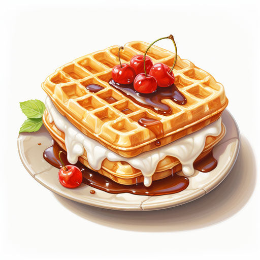 Waffle illustration in the style of oil painting, white background