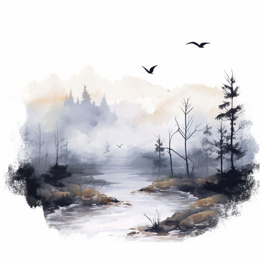 Fog in Oil Painting Style on White Background