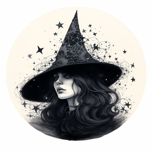 Witch hat with stars and witches hat