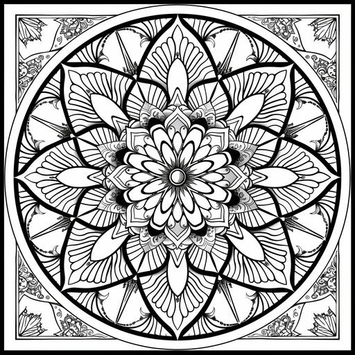 Mandala pattern coloring page, wallpaper style, white background, traditional essence, ornate simplicity