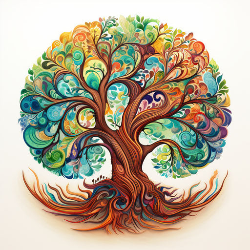 Tree of life in Oil painting style on a white background