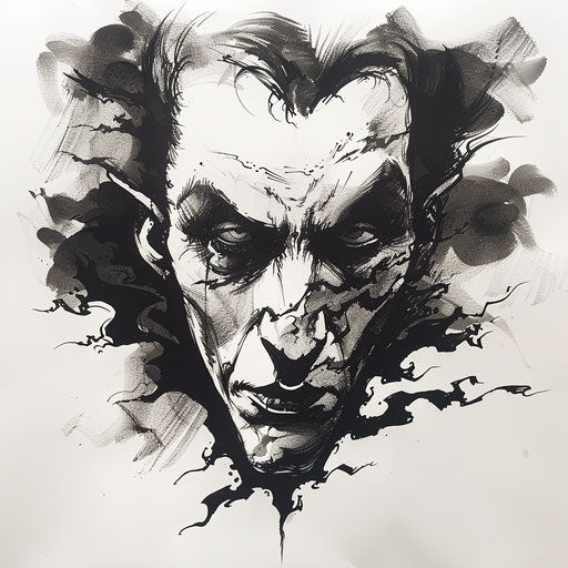 Bold flat tattoo sketch of a vampire's face