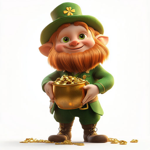 The leprechaun with a pot of gold on a white background