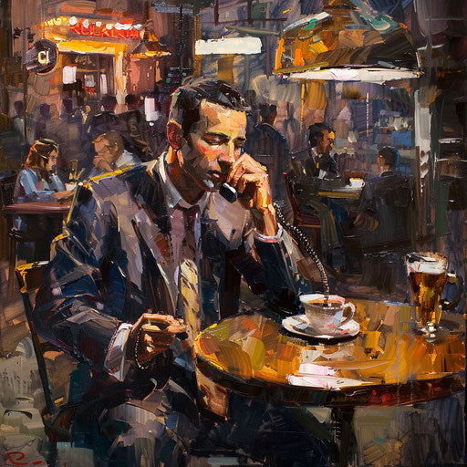 Businessman on phone in buzzing café