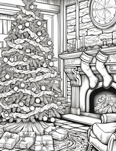 Christmas coloring pages in textured naïve pictorial style