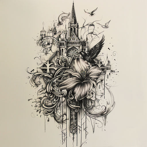 Stylish sewing cross with Parisian elements