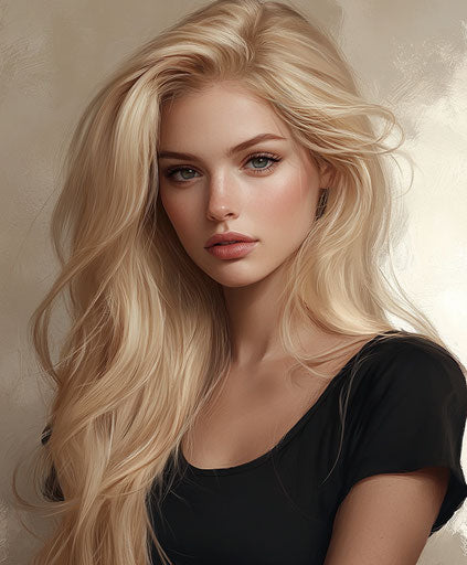 Blonde hair, long, side-parted hairstyle, beautiful woman model
