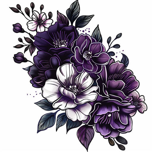 Dynamic cascading bouquet in purple and white clipart style
