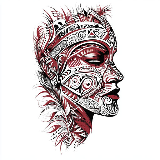 Maori face tattoo in flat clipart style on white background