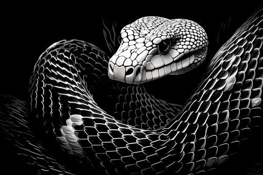 Snake drawn in black and white in a net art style