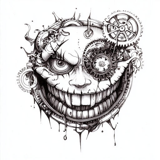 Beautiful flat tattoo sketch of smiley with steampunk style
