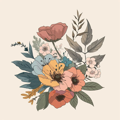 Elegant flat sketch of a floral bouquet in pastel tones