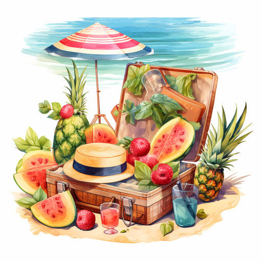 Summer art in the style of Oil painting, on a white background