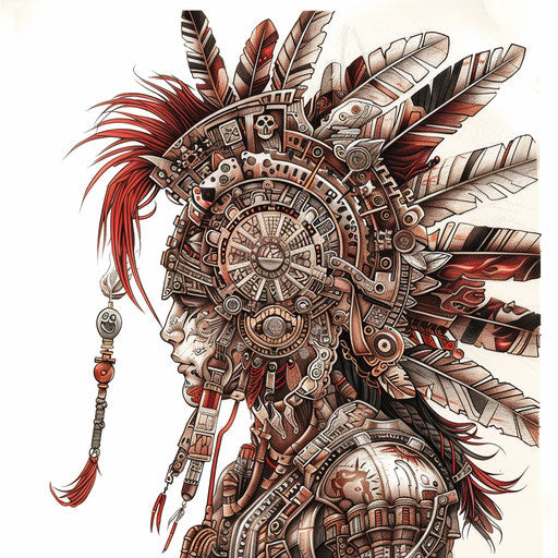 Steampunk Aztec warrior tattoo illustration