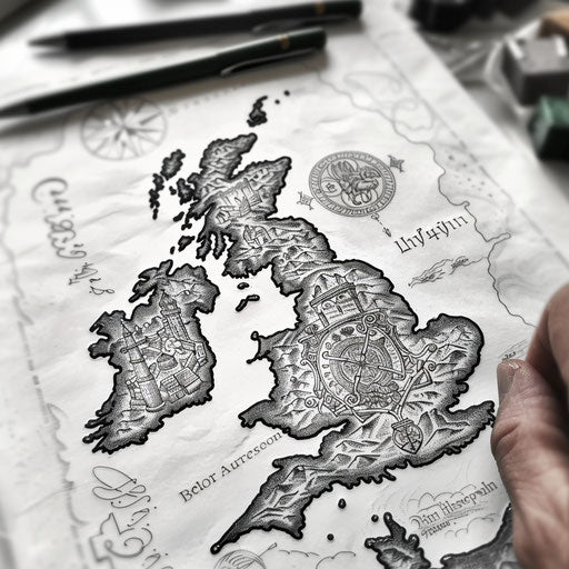 Map of Ireland with iconic landmarks and Celtic patterns