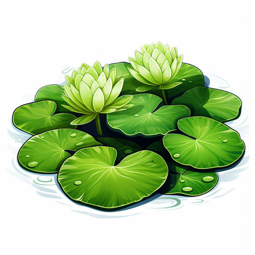 Lily pad clipart in the style of Chiaroscuro Art, on white background