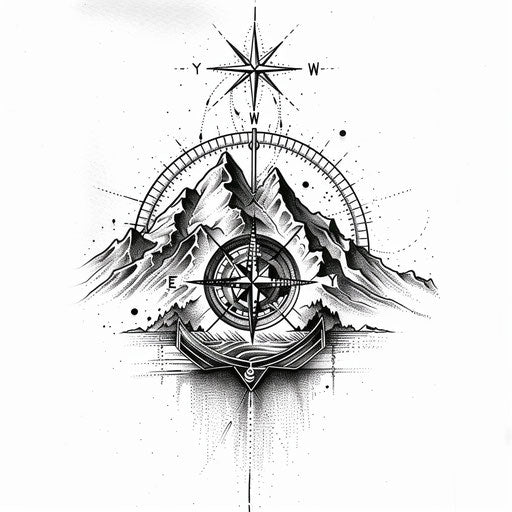 Energetic flat tattoo sketch of a sigil for adventure