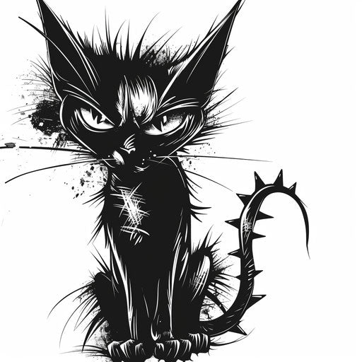 Punk rock black cat with spikes, rebellious attitude on white