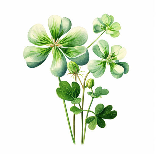Clover clipart in the style of Oil painting, on a white background