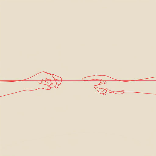 Fate intertwined: red connection between two fingers