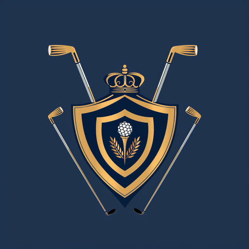 Traditional golf logo with shield emblem and navy blue background