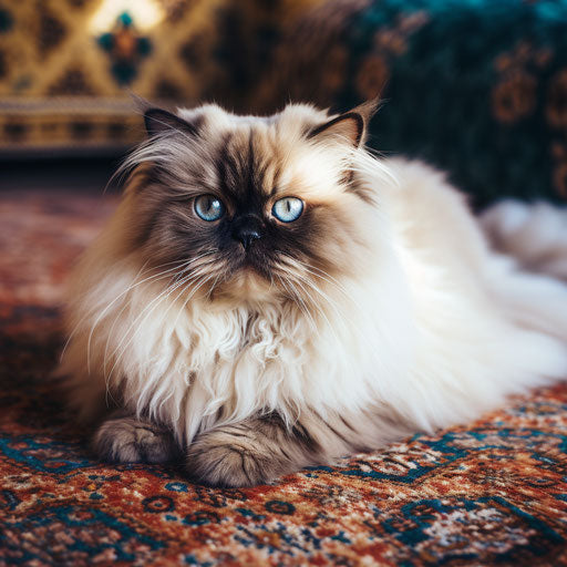 Himalayan cat laying on a carpet