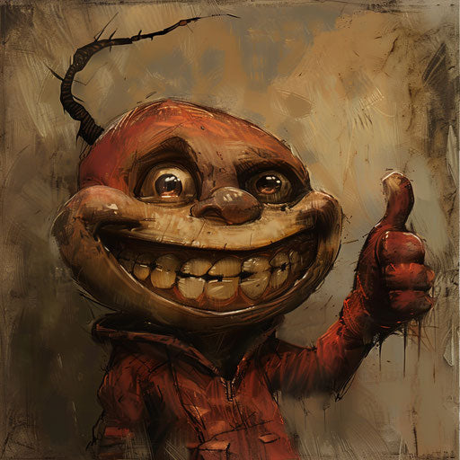 Smiling emoticon giving thumbs up, surprisingly absurd style