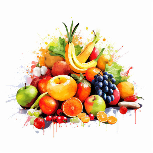 Healthy food in Impressionistic Art style on white background