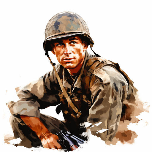 Soldier in Oil painting style on white background