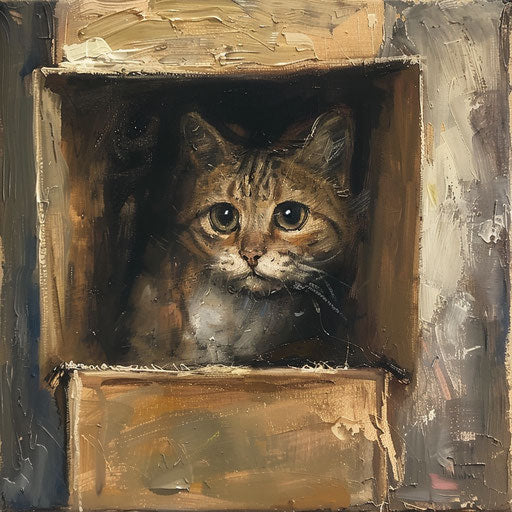 Cat hidden in the box inside of the house or in a bag