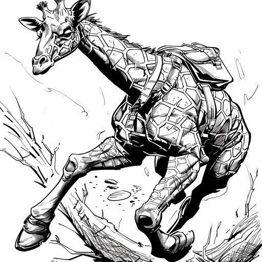 Action-packed superhero giraffe in dynamic poses