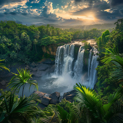 Athirapally Falls with lush jungle and exotic plants