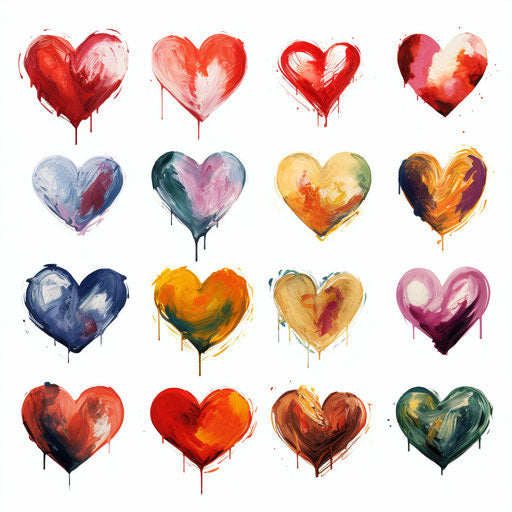 Clip art hearts in the style of Oil painting, on a white background