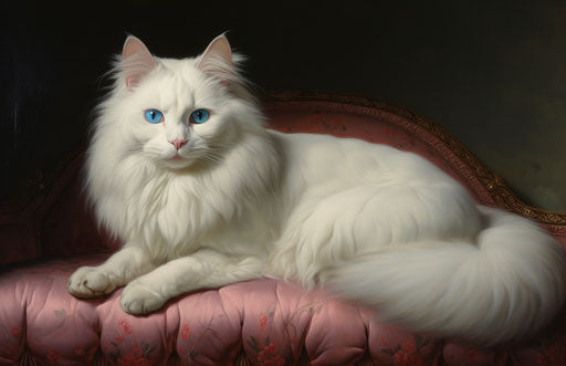 White and beige cat with blue eyes, refined aesthetic
