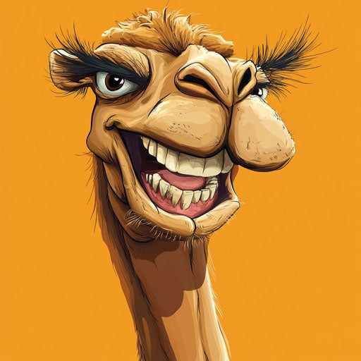 Humorous caricature of a camel with human characteristics
