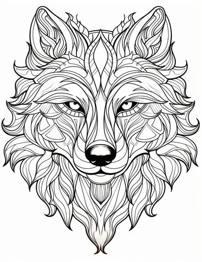 Wolf coloring pages with flower and nature motifs