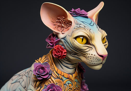 Sphynx cat adopted, highly realistic style, explosive pigmentation