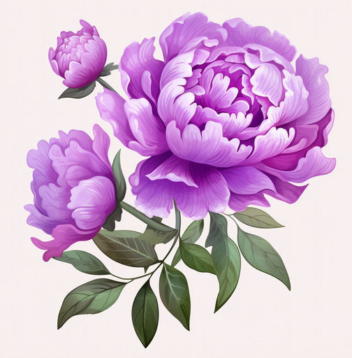Peony on transparent background, light purple and emerald style, tattoo, flower patterns
