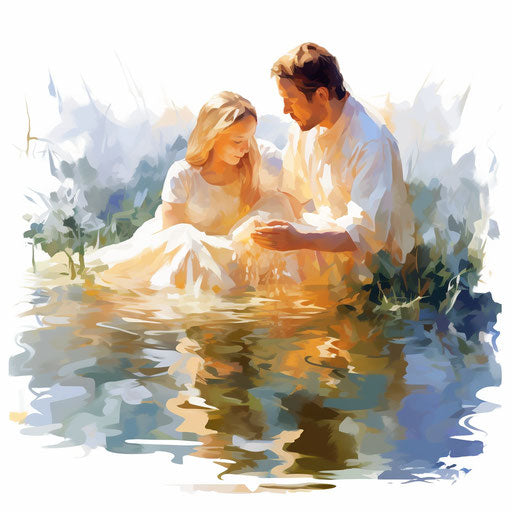 Baptism clipart in the style of Impressionistic Art, on a white background