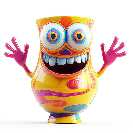 Humorous caricature of a vase with human characteristics