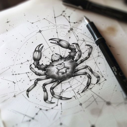 Monochrome Cancer constellation tattoo sketch