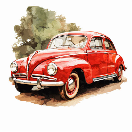 Red car clipart in the style of Oil painting, on a white background