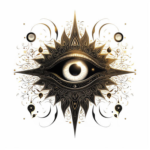 The eye, the sun and moon in a black glyph mix style