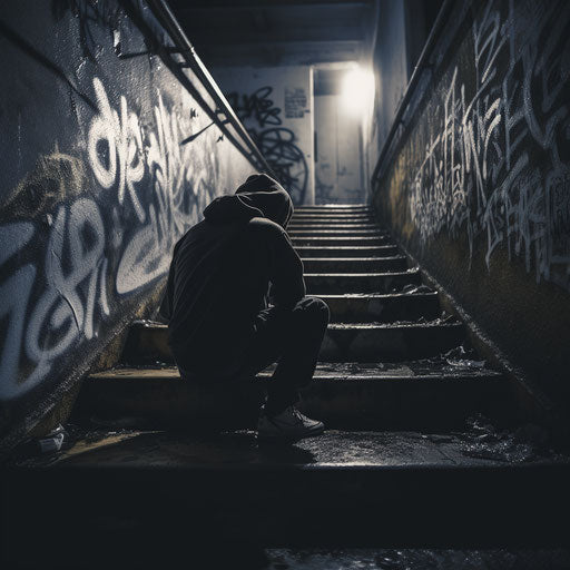 Alone on old stairs, deathcore style, humanity's struggle