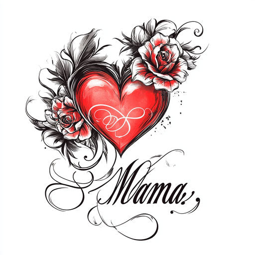 Tattoo sketch of mama with heart and script