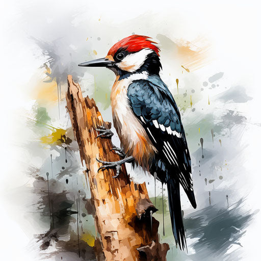 Woodpecker artwork in Oil painting style on white backdrop
