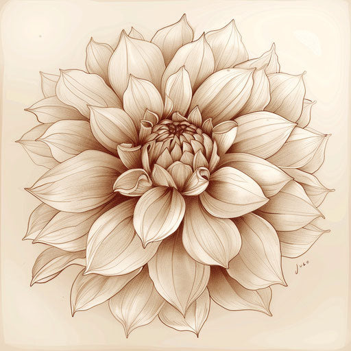 Vintage dahlia tattoo sketch with sepia tones